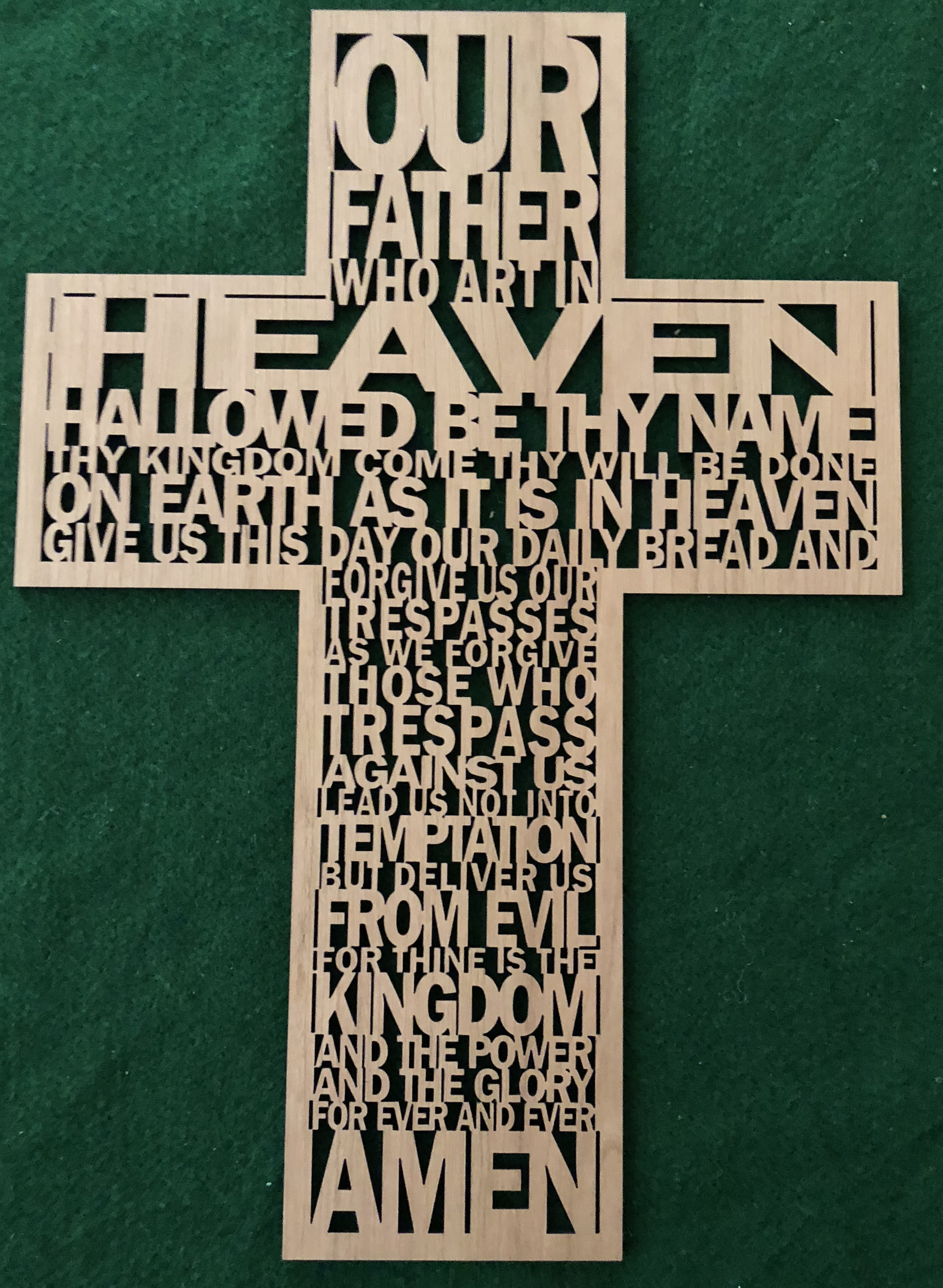 Laser Cut Wood Cross Our Father The Lord's Prayer 26cm high Gift Favour